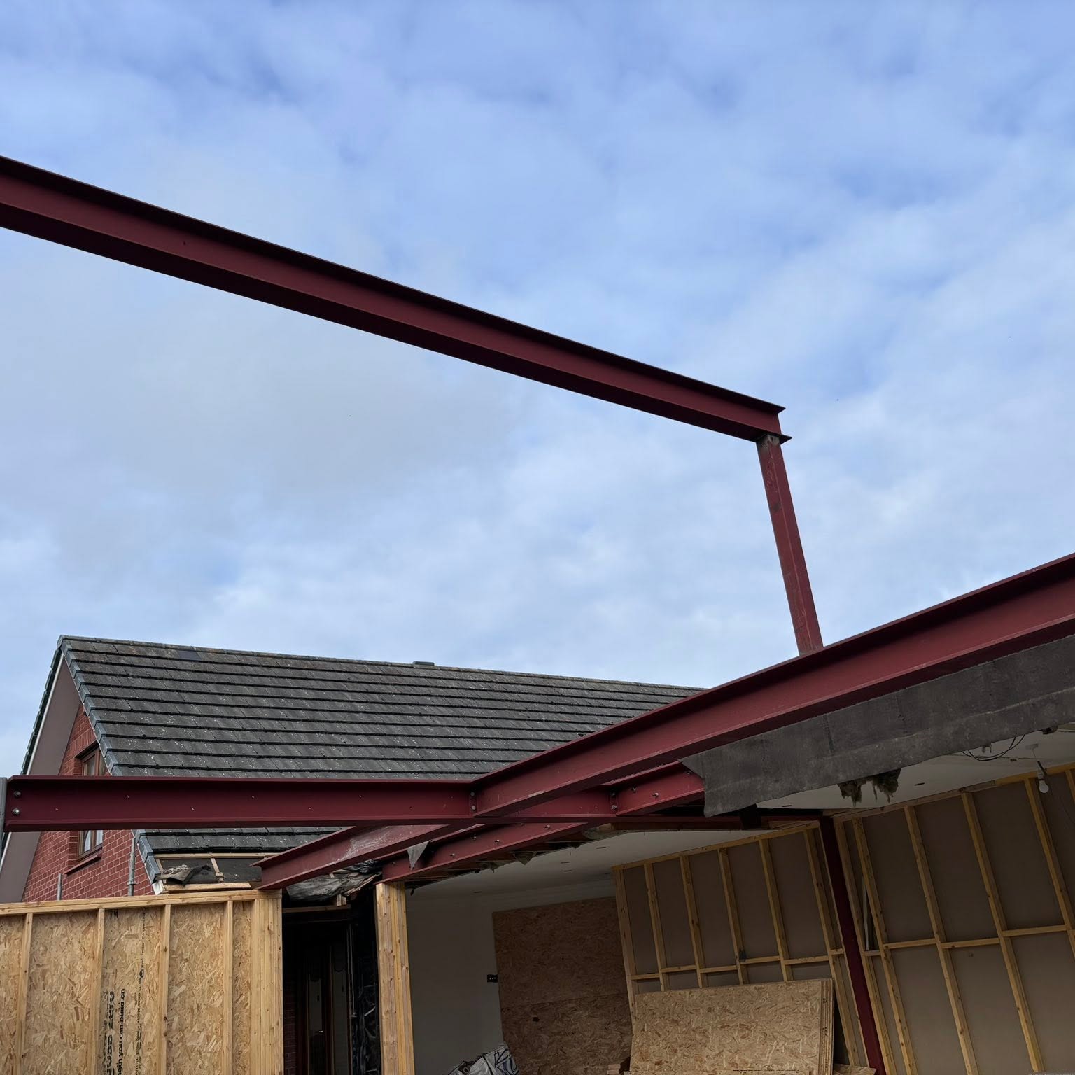 Structural steelwork installed on a rear extension